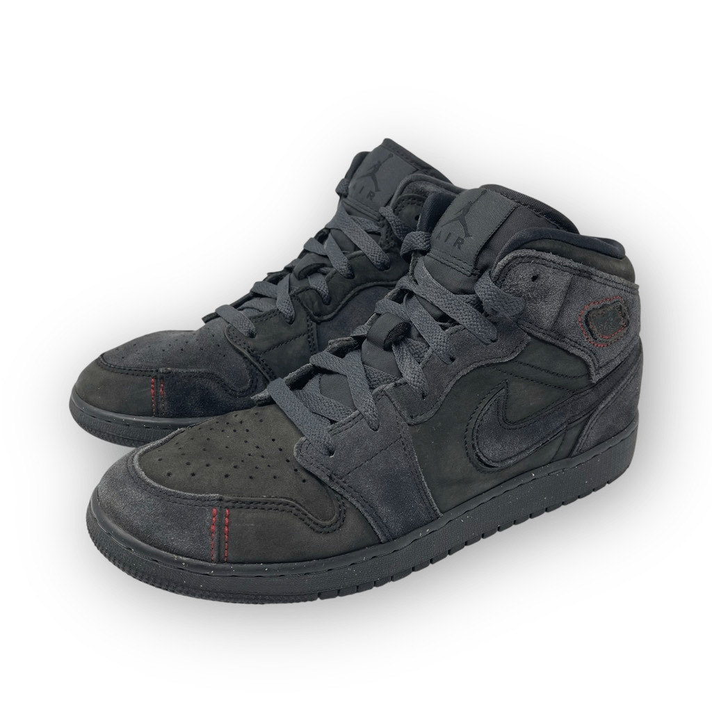Nike Air Jordan Retro 1 Mid SE Craft All Black Suede FQ7742-001 Youth Size 7
