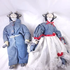 Vintage WANGS Dressed Holstein Cow Dolls Country Farm Decor Homemade Clothes