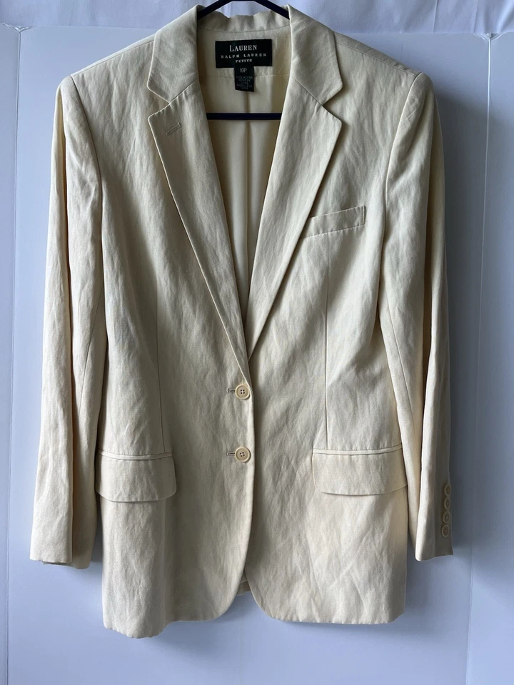 Blazer LAUREN Ralph Lauren PETITE Amarillo LINO DE SEDA Talla: Mujer’s 10P Foto 2 de 4