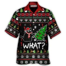 Black Cat Wreck The Tree Funny Ugly Style Christmas Hawaiian Shirt Ow