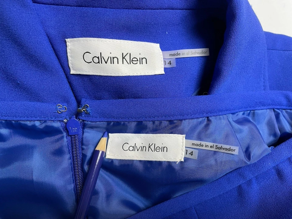 Traje Falda Calvin Klein Talla 14 Se Ajusta Como 12 Conjunto Dos Piezas Doble Pecho Azul Foto 2 de 4