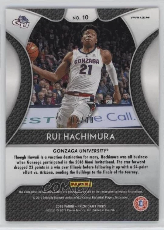 2019-20 Panini Prizm Draft Picks Carolina Blue /30 Rui Hachimura #10 Rookie RC - Image 2 of 2