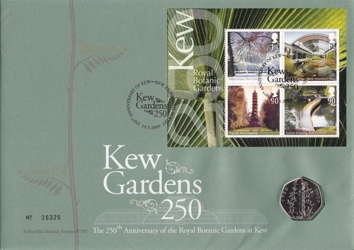 GB 2009 Kew Gardens M/S, Royal Mail/Mint SCARCE! 50p Coin Numismatic FDC