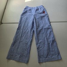 Nicole Miller Pants Womens 8 Blue Stripe Wide Leg Elastic Waist Lobster Cotton