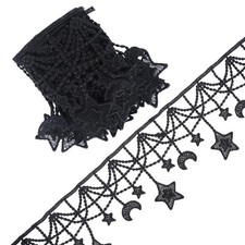 3 Yards Black Embroidered Lace Trim Black Star Ribbon Vintage lace Ribbons Moon