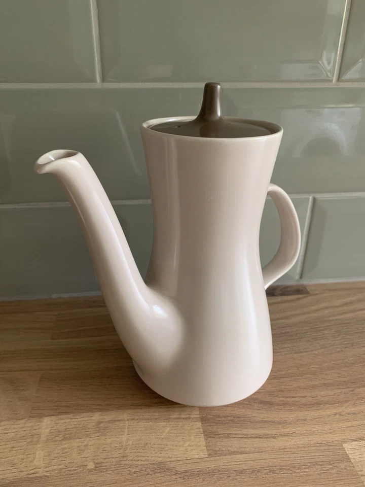 POOLE POTTERY Twin Tone Mushroom & Sepia Coffee Pot & Hot Water Jug Set of 2  - Image 2 of 4