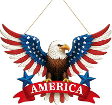Wooden 4Th of July Decoration Door Wreath for Front Door Sign America Eagle Wall