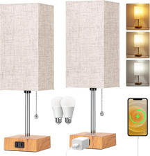 Table Lamp for Bedroom set of 2,3-Color Bedside Lamps with Pull Chain Table Lamp
