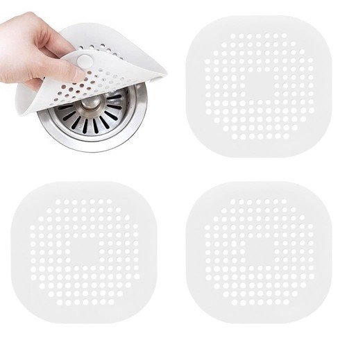 Square Drain Strainer Covers for Shower, Sink, Tub, Floor, 4-Pack Flexible Si...