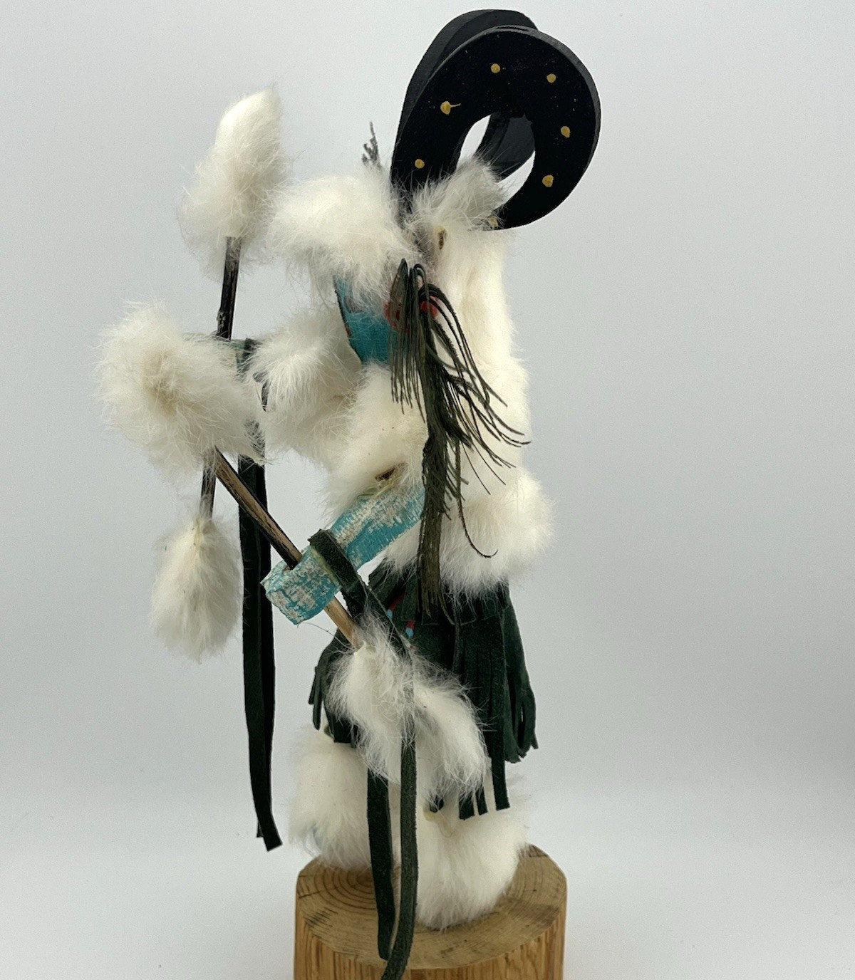 Ram (“Pang”) Kachina Doll with Peacock Feathers – Navajo Indian-made – 13½” tall