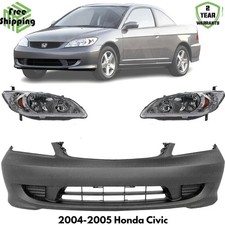 Front Bumper Cover Paintable Plastic Headlights Kit For 2004-2005 Honda Civic