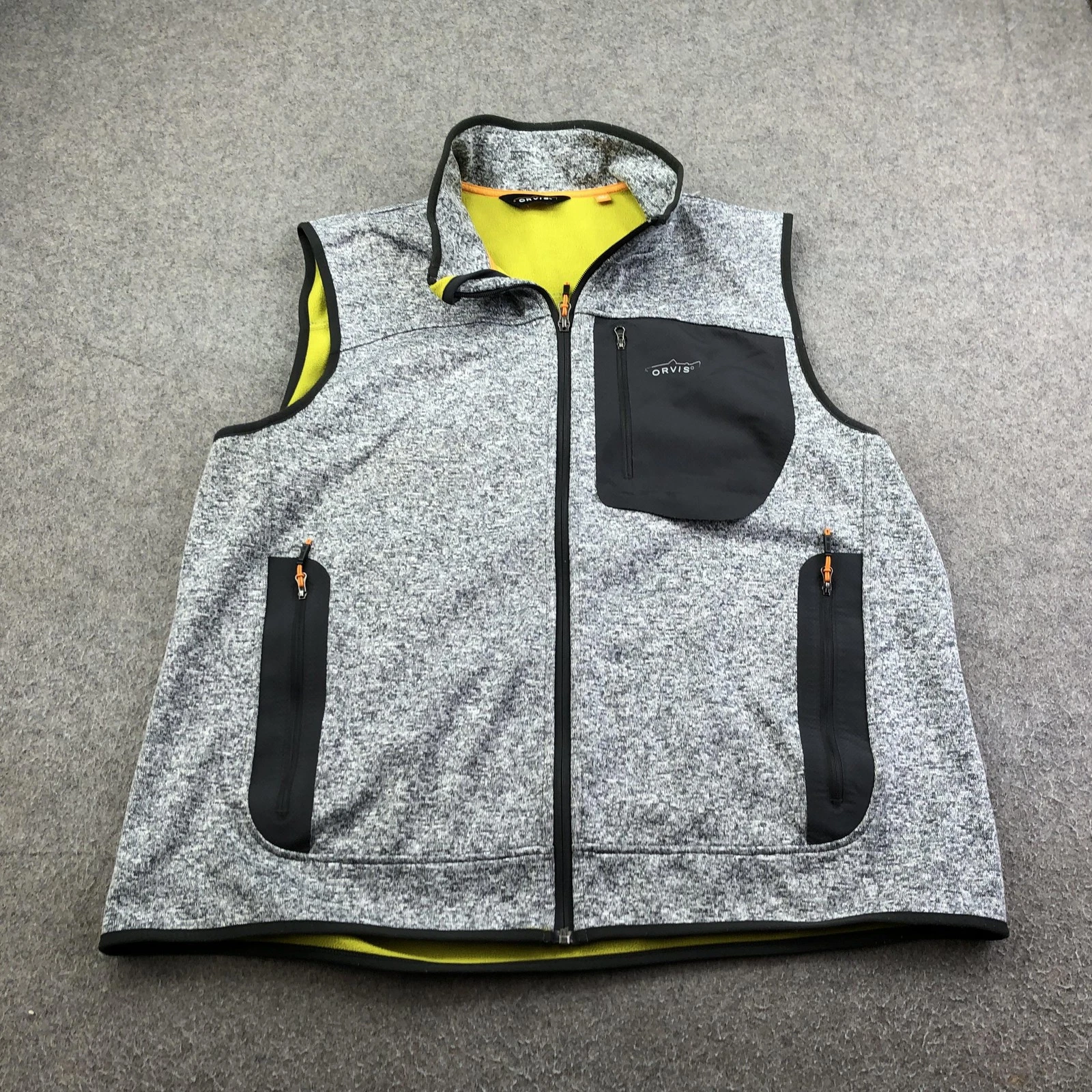 Orvis Vest Mens XL Gray Fleece Full Zip Pocketed Outdoor Hiking Warm Layer