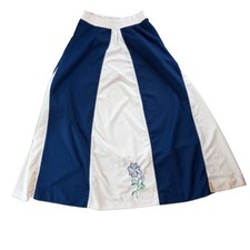 Vintage Boho Folk Maxi Skirt Size M Blue White Embroidered Floral Handmade