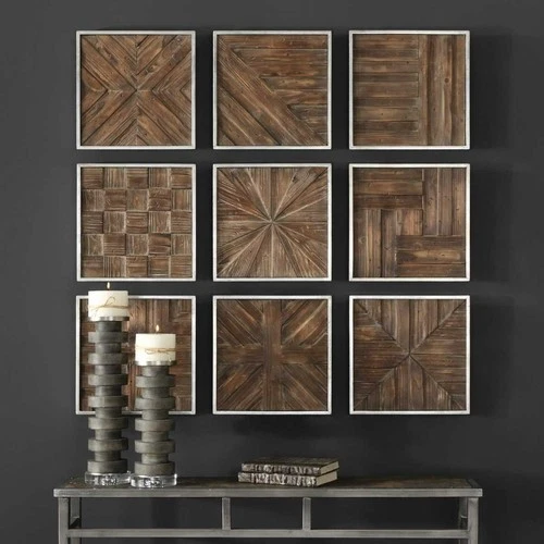 UTTERMOST 4115 BRYNDLE 3D PATTERNS RUSTIC WOODEN SQUARES WALL ART SET OF 9 - Picture 2 of 5