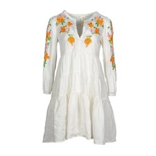 Maje Rose Blanc Embroidered Ramie Tiered Mini...