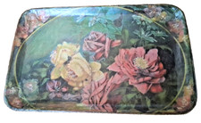 Victorian Style HP Mid Century Green Paper Mache VANITY Jewelry TRAYRoses
