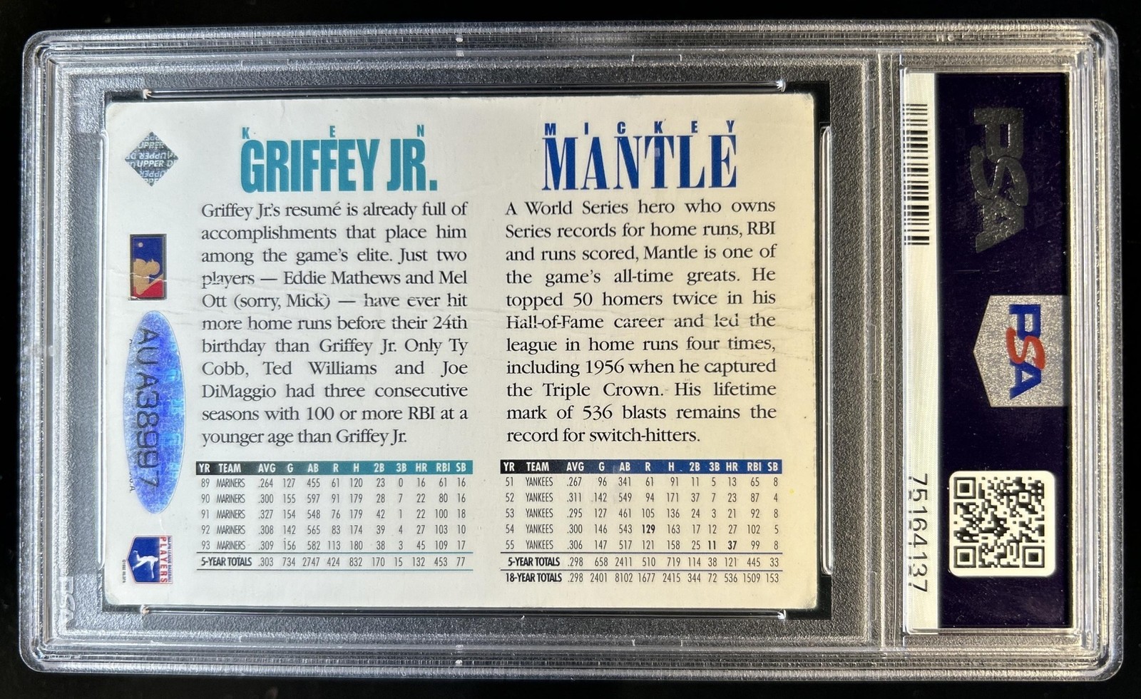 1994 Upper Deck Ken Griffey Jr. Mickey Mantle PSA Authentic Auto Autograph view 2