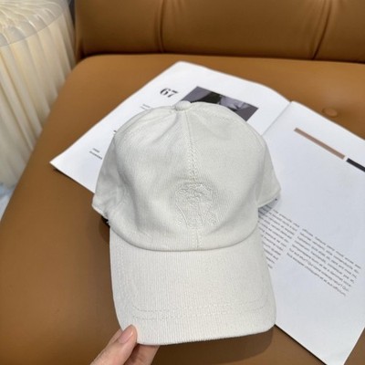 Brunello Cucinelli Men's Business Casual Corduroy Baseball Cap Adjustable White
