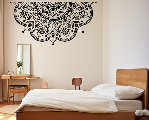Large Boho Half Mandala Wall Sticker Bedroom Above Bed Vinyl Wall Decal - Picture 1 of 24