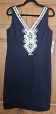 ELIZA J. WOMEN'S SIZE 12 NAVY/WHITE DETAILED SHIFT DRESS. NEW W/TAGS REG $99.00 