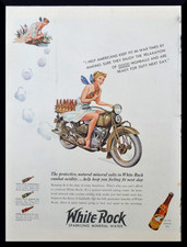 Help War Time Americans keep fit White Rock ad 1942 topless nymph on motorcycle