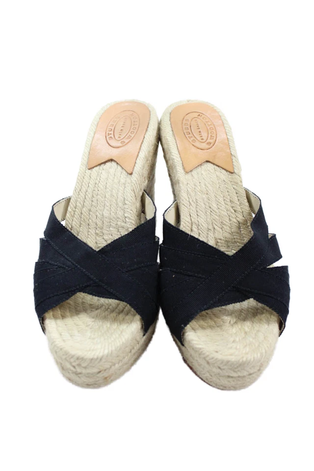 Stubbs & Wootton Mujer Puntera Abierta Sin Cordones Tacones de Cuña Negros Talla 37 EUR Foto 2 de 4