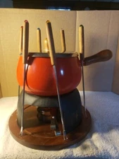 Vintage FONDUE SET 12 PIECE Orange