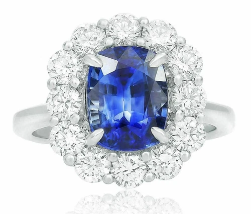 LARGE 5.11CT DIAMOND & AAA CASHMERE SAPPHIRE 18KT WHITE GOLD 3D ENGAGEMENT RING