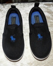POLO RALPH LAUREN BLACK/BLUE SLIP-ON CANVAS BOYS SNEAKER SHOES  SZ: 8.5 
