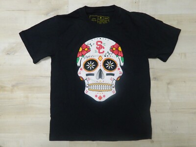 USC Trojans NCAA Team Trojan Black Skull Floral T-Shirt Size M