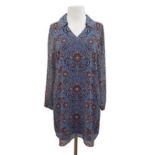 Cabi Paisley Floral Secretary V neck Chiffon Shift Shirt Dress Size Medium