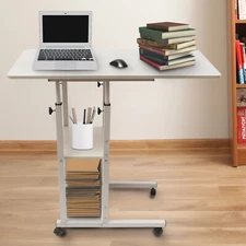 Rolling Computer Desk Adjustable Height Laptop Table Stand Desktop Home & Office