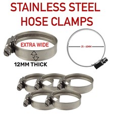 25mm - 40mm Stainless Steel Extra Wide Hose Clips Pipe Clamps - Jubilee Type