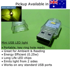 Portable MINI USB LED Light Bulb Ambient Night Reading 0.25w Warm White LowPower