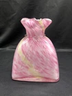 Beautiful Murano Glass Pink  Stripe Design Vase Scalloped Vintage