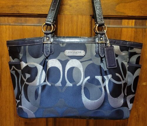 Coach F19664 East/West Gallery Tote Bag Blue, Gray & Metallic 