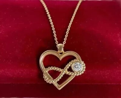 Infinity Heart Pendant 0.80Ct Round Cut Simulated Diamond 14k Yellow Gold Plated
