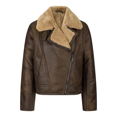 Damenjacke 100% Echtleder Biker Aviator Piloten Still Schaffell Jacke
