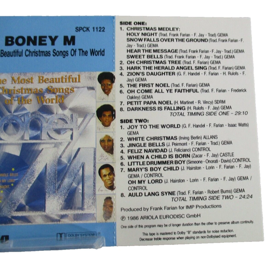 Boney M The Most Beautiful Christmas Song of The World Cassette Tape 1986 Ariola - Image 4 of 4