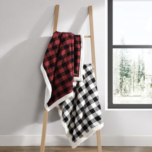 - Throw Blanket, Reversible Sherpa Fleece Bedding, Buffalo Plaid Hom - Picture 5 of 11