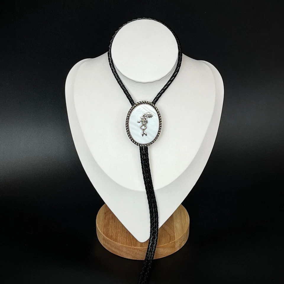 Madre de la Perla y Plata Rana Bolo Corbata 39 pulgadas Cuero Western Collar de Boda Foto 2 de 4