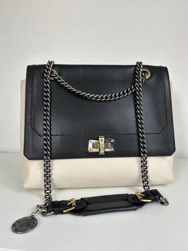 Autentica borsa a tracolla Lanvin Happy in pelle nera panna - Foto 2 di 13