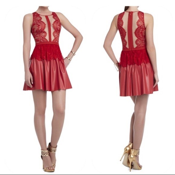 NWT BCBG MAXAZRIA DRESS LACE FAUX LEATHER SKIRT LAYTON 0 2 4 6 XS S M RED |  eBay