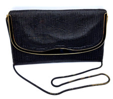 Vtg 80's Black Glomesh Made in Australia Disco Evening Clutch Metal Strap Purse