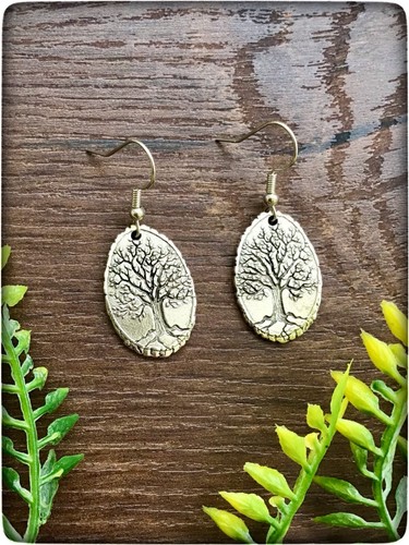 NEU Silber Farbe Lebensbaum Eiche Oval Hippie Heidnisch Boho Böhmisch Ohrringe