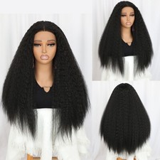 Long Kinky Straight Lace Front Wigs Pre Plucked Natural Yaki Hair Black Women