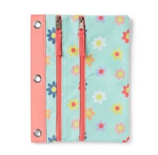 Dual Zipper Pencil Pouch Kids Girls School Flowers 10"x 7.25" 