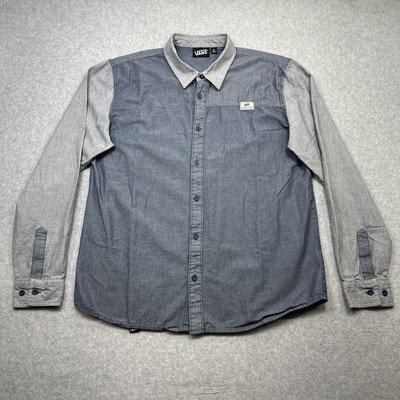 Vans Shirt Mens XL Blue Mixed Chambray Casual Outdoor Skater Surf Logo