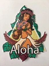 Hawaiian Aloha Hula Girl Music Guitar Vinyl Decal Sticker