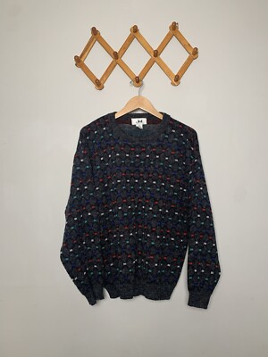 Vintage Men s Jed 90s/80s Style Gray Patterned Pullover Sweater SZ M